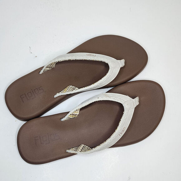 Flojos Women's Maddy Memory Foam Flip Flop‎ Sandals IVORY/TAN Women's SZ 8 - Picture 5 of 8